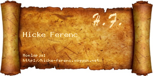 Hicke Ferenc névjegykártya